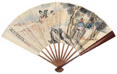 徐少舫 徐家干 壬申（1932年）作 人物 书法 成扇